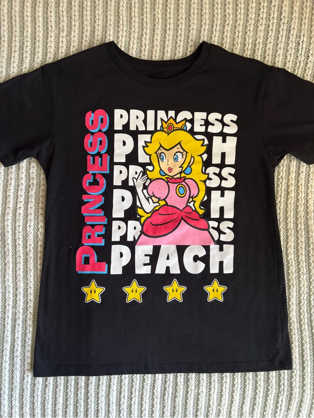 Nintendo Princess Peach Black Tee with Pink, Yellow & White Graphic